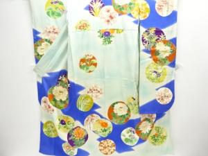 アンティーク　丸に牡丹・南天模様刺繍振袖